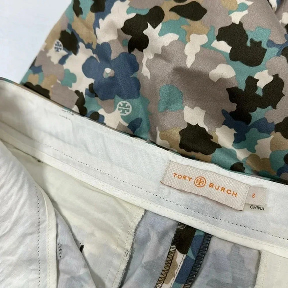 Tory Burch Dress Pants Floral Camouflage Colorful Cotton Stretch Logo Size 8 - Picture 10 of 12